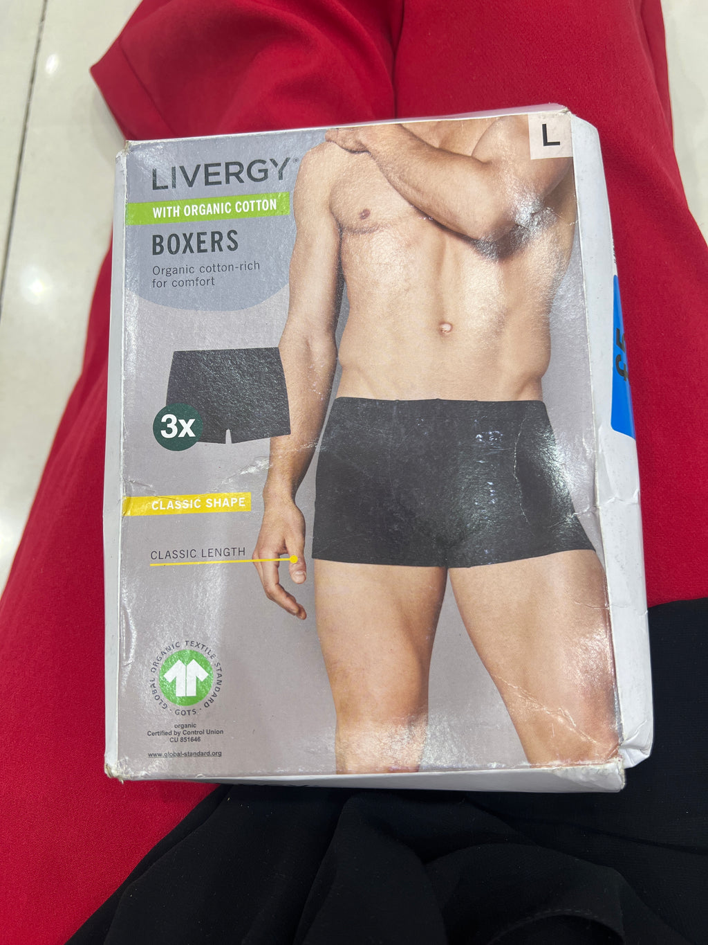 LIVERGY Men's Organic Cotton Boxers - 3 Pack Black Size L
