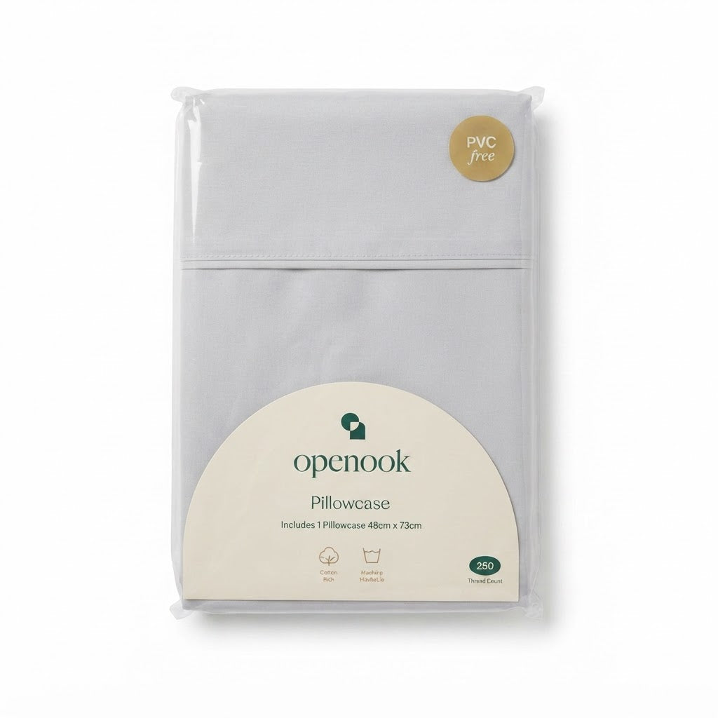 openook Light Grey 250 Thread Count Cotton Rich Pillowcase
