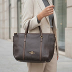 Chrisbella Dark Brown Textured Top-Handle Tote