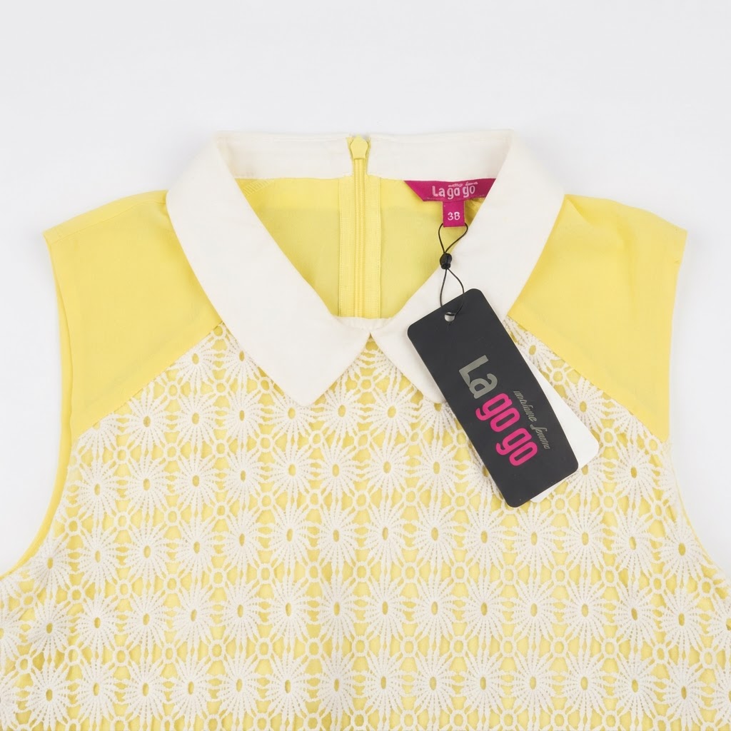 Women's Yellow and White Floral Lace Collar Blouse