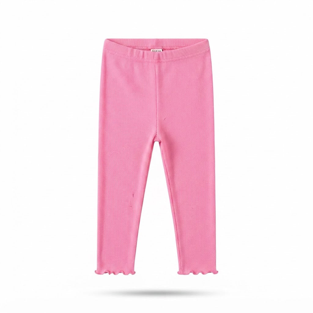 SHEIN Pink Ribbed Lettuce Hem Leggings - SHEIN 12-18M