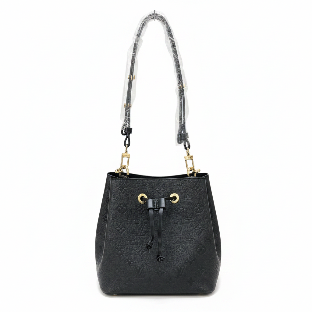 LOUIS VUITTON Women's Black Embossed Drawstring Bucket Bag