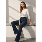 Bershka Dark Indigo Double-Button High-Rise Slim Flare Jeans