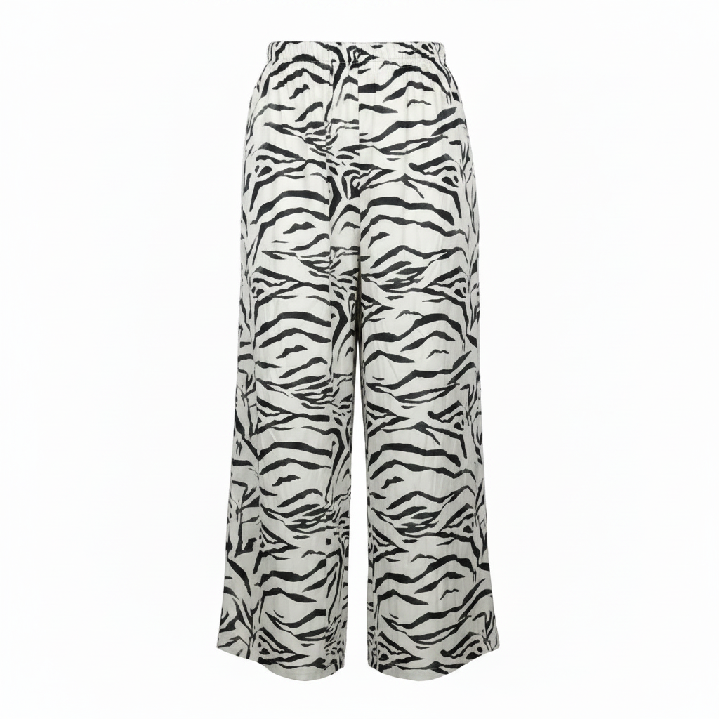 Zebra Print Wide Leg Trousers in Cream and Black