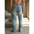BoohooMAN Light Blue Patchwork Distressed Straight Flare Jea