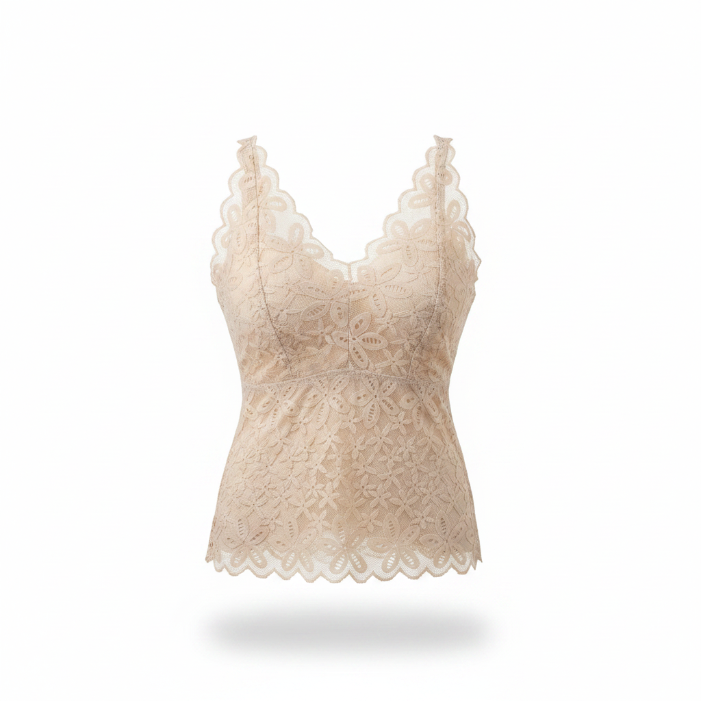 Premium Women's Beige Floral Lace V-Neck Camisole Tank