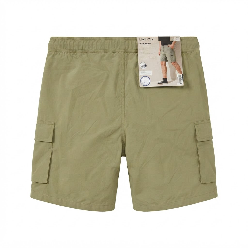 LIVERGY Men's Beige Utility Cargo Shorts with Drawstring