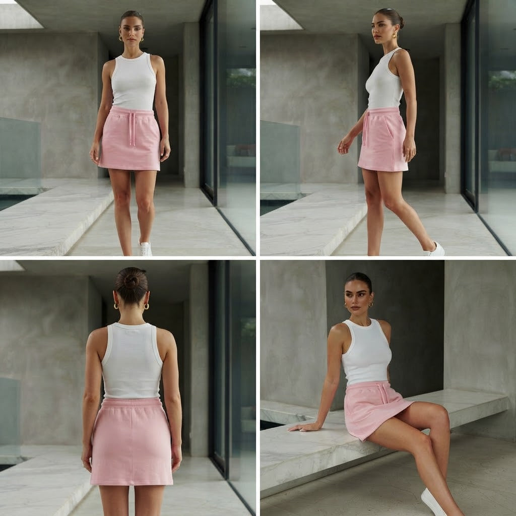 Pastel Pink Jersey Drawstring Mini Skirt with Pockets