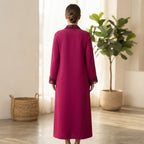 Women's Magenta Open Front Kimono Abaya  with Crochet Trim