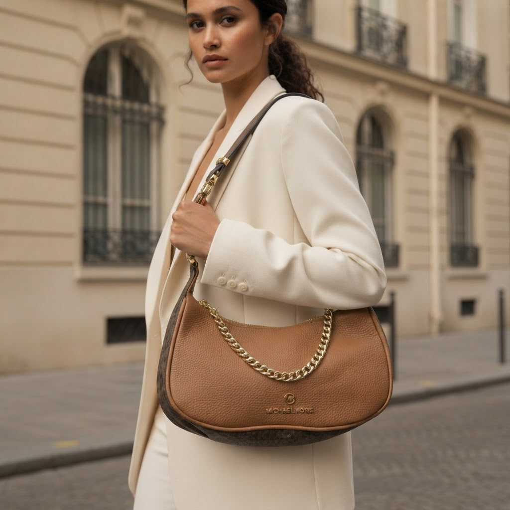 MICHAEL KORS Tan Grained Leather Hobo Shoulder Bag
