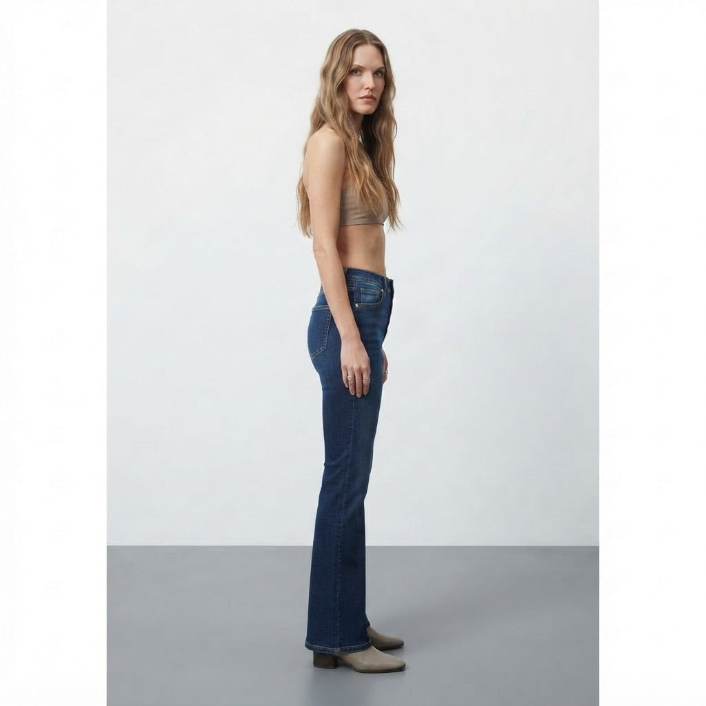 QS Deep Indigo Flared Jeans with Exposed Button Fly