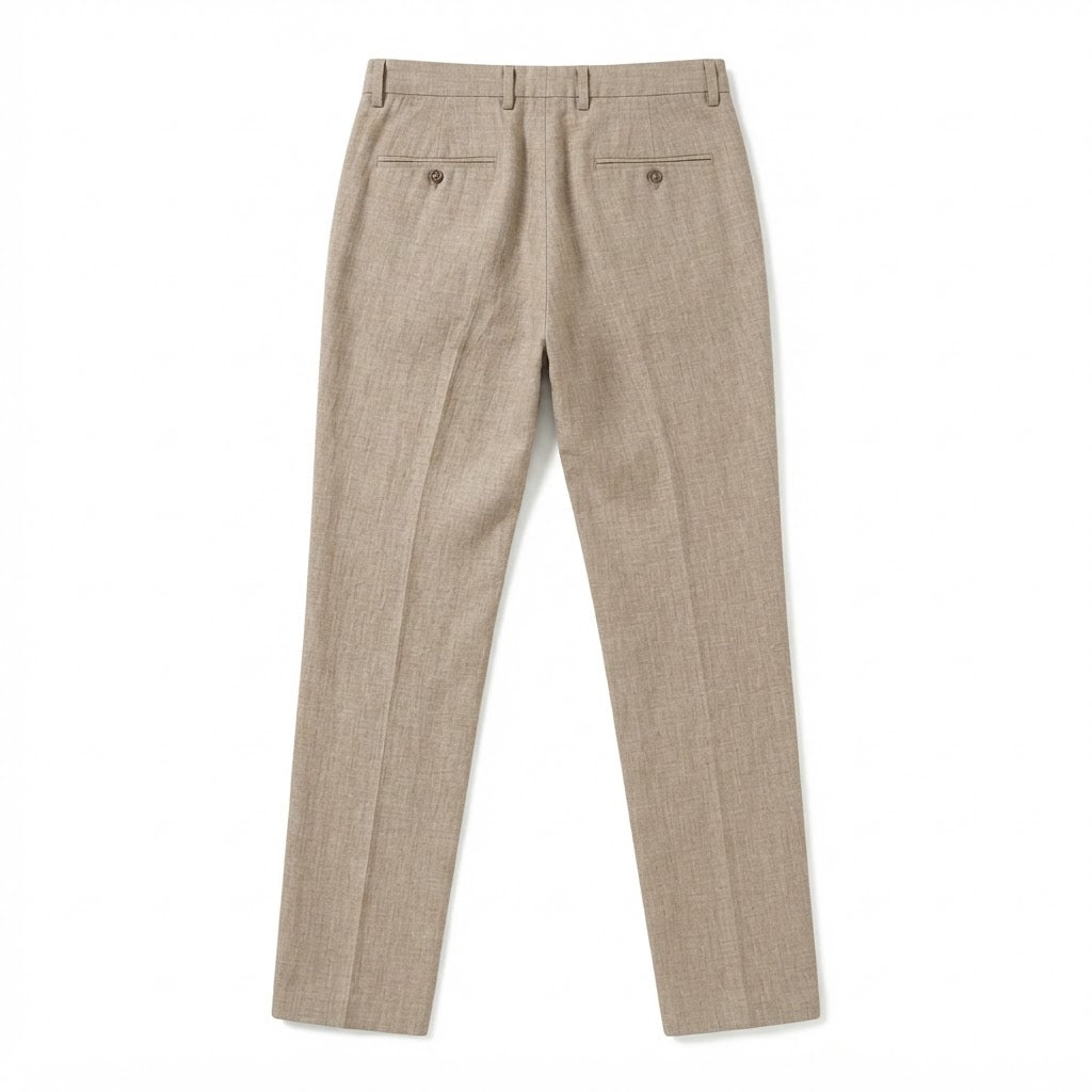 Men's Beige Textured Linen Blend Tailored Trousers