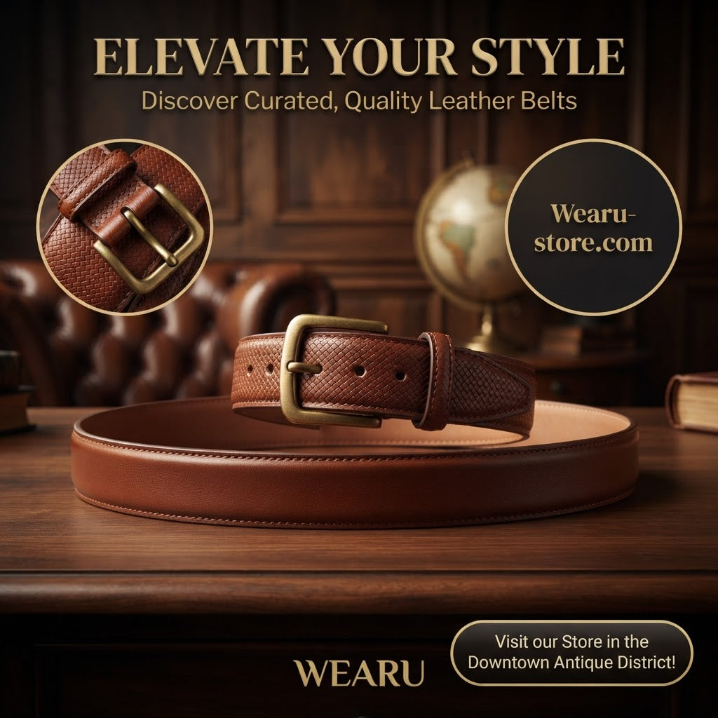 Men's Brown Textured Leather Belt with Brass Buckle