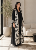 UNIQUE ABAYA Unique Abaya Black & Gold Floral Jacquard Open-