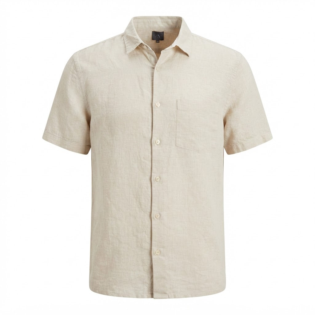 H&M Women's Beige Linen Short Sleeve Button Down Shirt