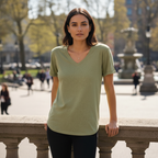 Women's Sage Green V-Neck Relaxed Cotton T-Shirt