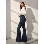 Bershka Dark Indigo Double-Button High-Rise Slim Flare Jeans