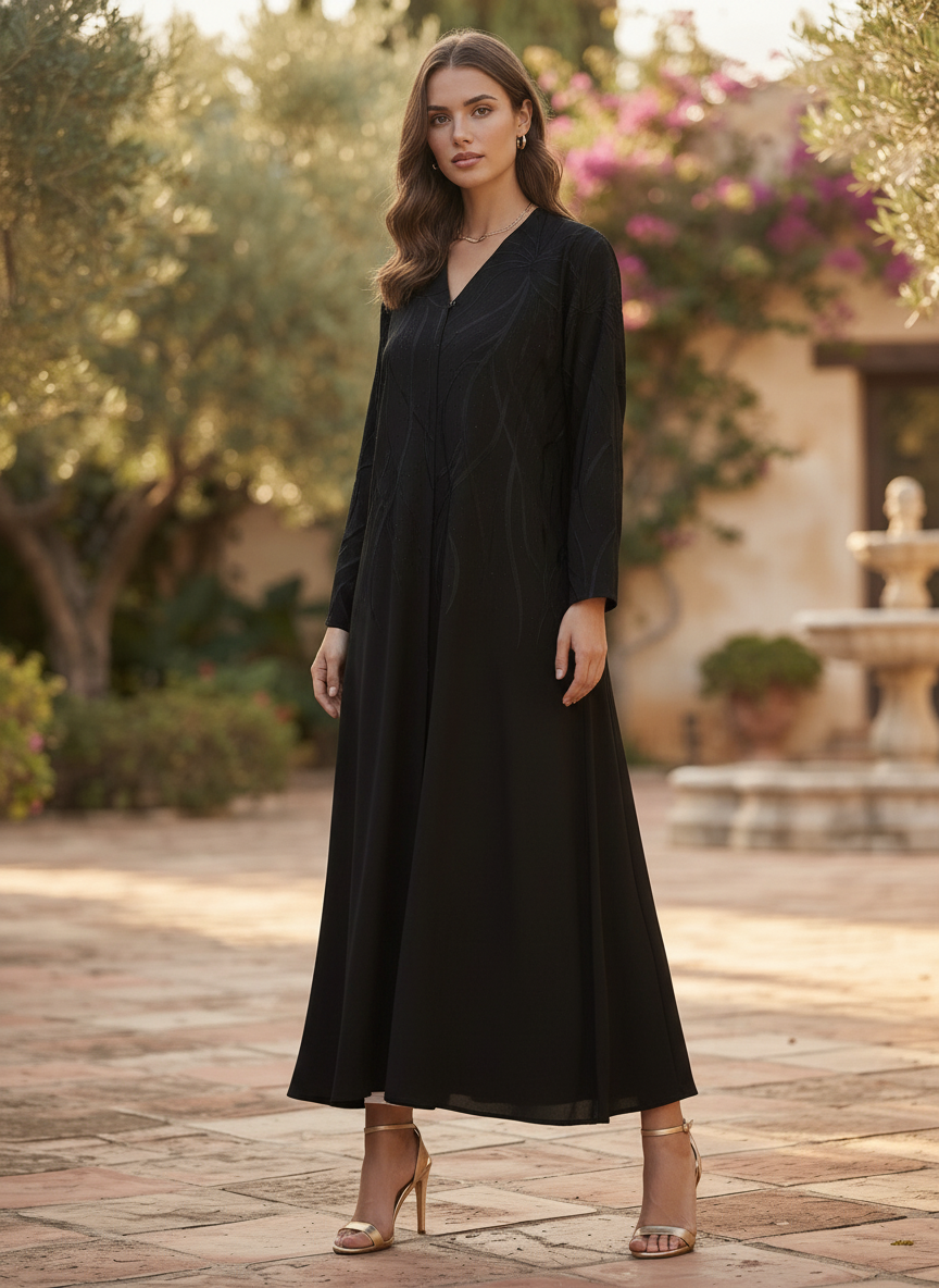 represent Black Embellished Occasion Abaya with Embroidered