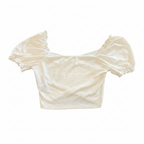 Women's White Ribbed Puff Sleeve Crop Top