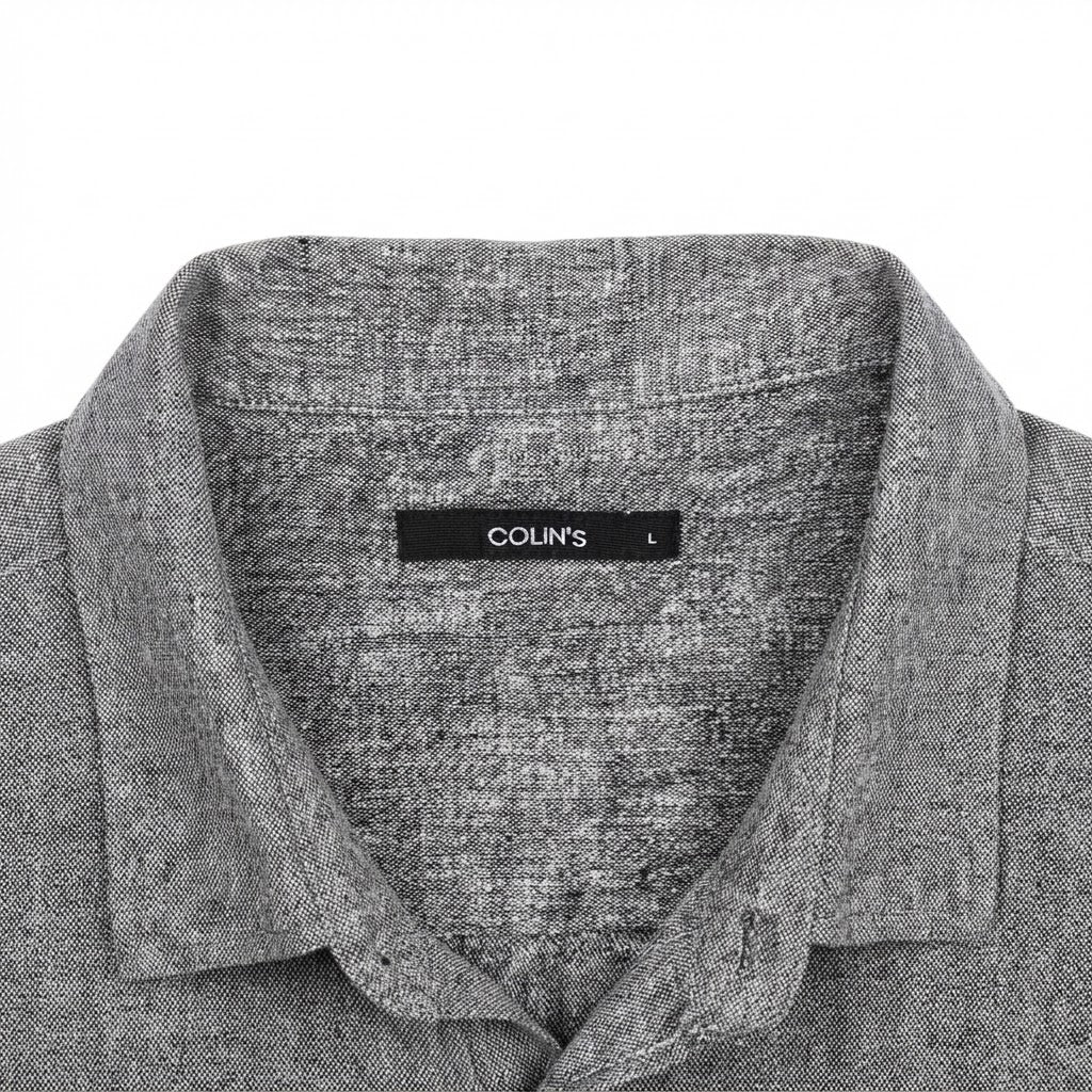 COLIN'S Men's Grey Melange Short Sleeve Button-Down Shirt