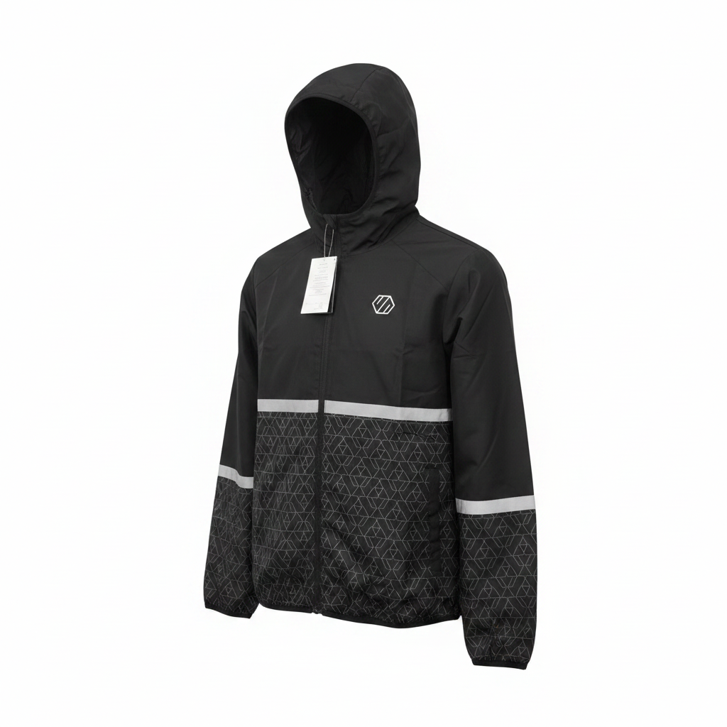 Crivit Men's Black Geometric Hooded Sports Jacket
