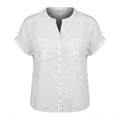 C&A Women's White Collarless Short Sleeve Linen Shirt