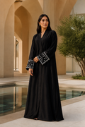 Women's Black Embellished Open-Front A-Line Abaya - Size 56