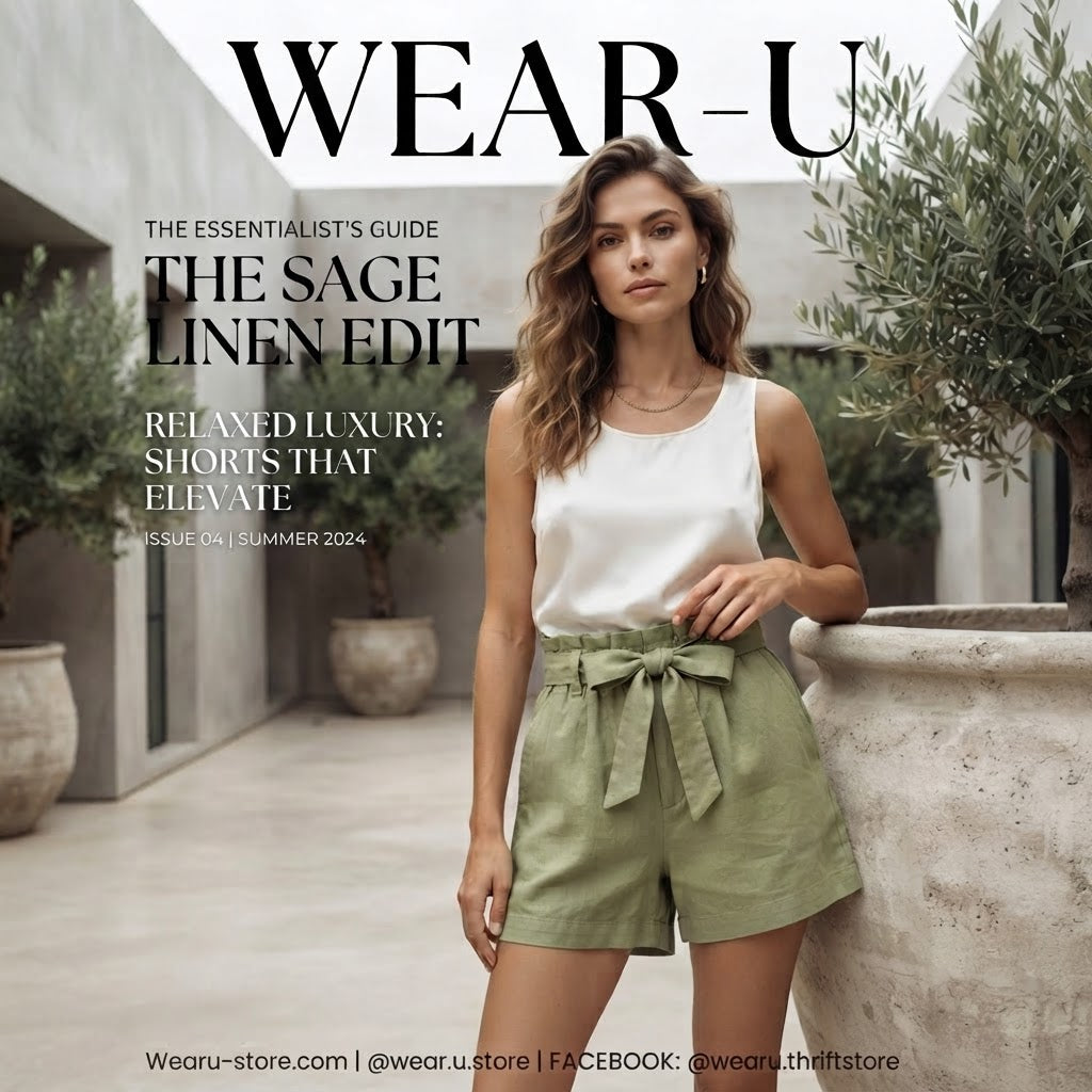 Sage Green Paperbag Waist Linen Shorts with Tie Belt