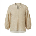 ZARA Women's Beige Long-Sleeve Linen-Blend Floral Damask Tun