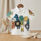 SHEIN White Short-Sleeve Safari Animal Print Kids Shirt