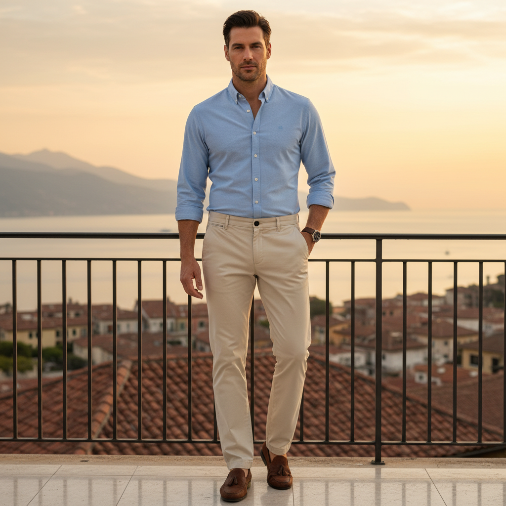 max Men's Beige Straight-Leg Cotton Chino Trousers
