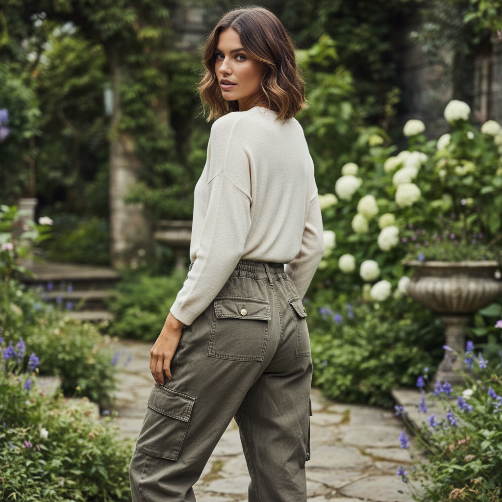 EN.ES Women's Olive Green Cargo Jogger Pants - Size US 2