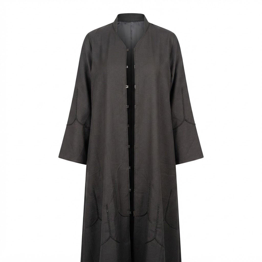 Elegant Black Beaded Polyester Abaya