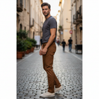 Splash Men's Tan Slim-Fit Cotton Chino Trousers