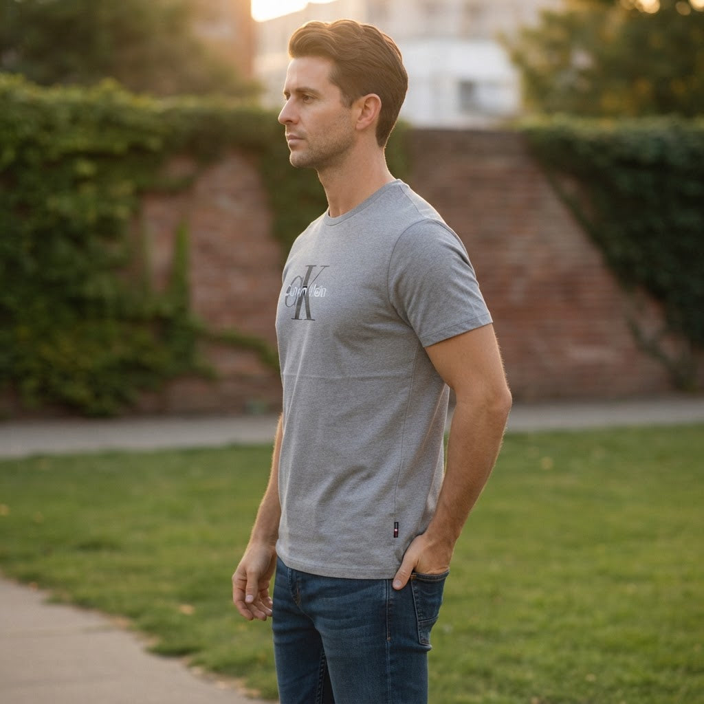 Calvin Klein Jeans Heather Grey Logo Graphic T-Shirt - Regul
