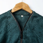 Women's Dark Green Jacquard Zip-Front Long Abaya