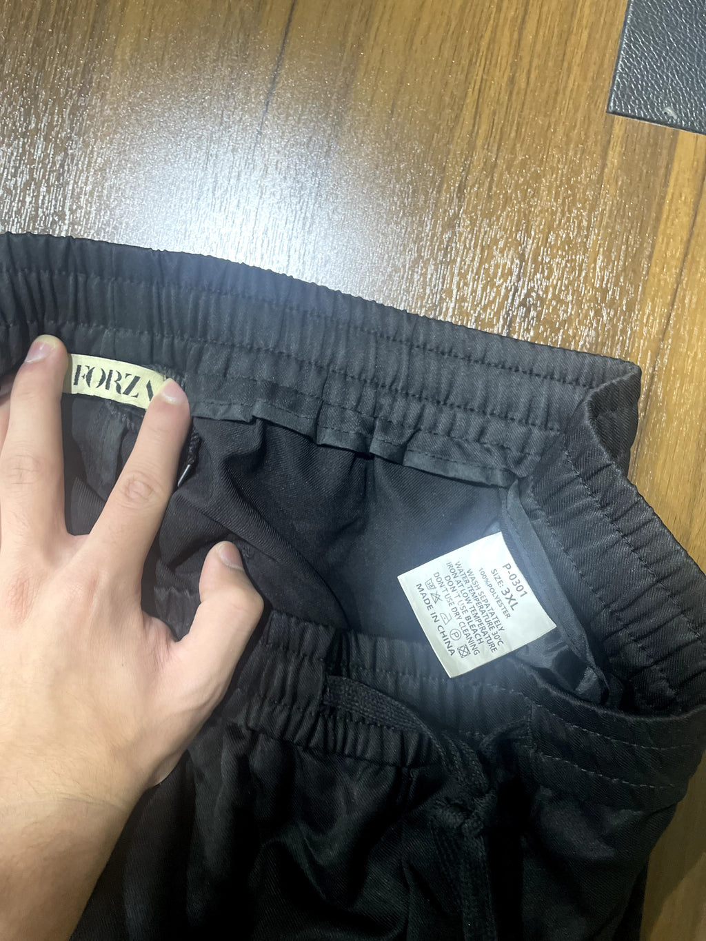 FORZA Black Relaxed Fit Cargo Trousers with Drawstring Waist