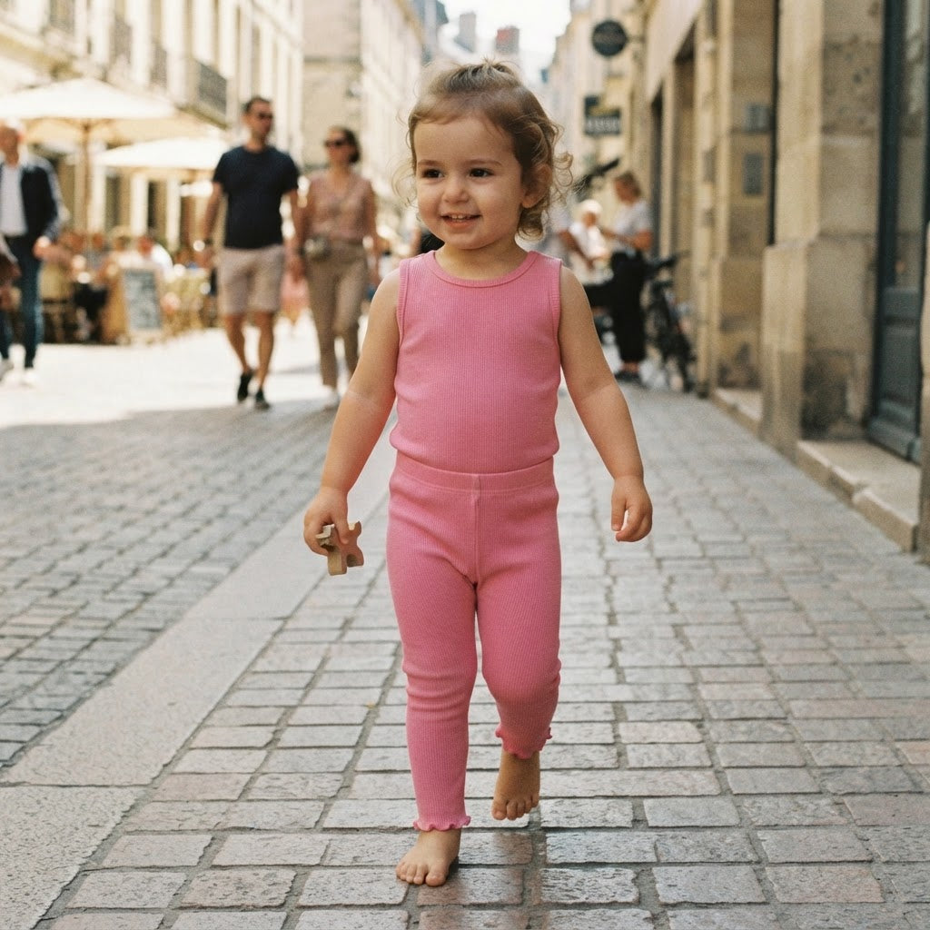 SHEIN Pink Ribbed Lettuce Hem Leggings - SHEIN 12-18M