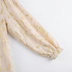 Women's Cream Long-Sleeved cream Floral Open-Front Dress