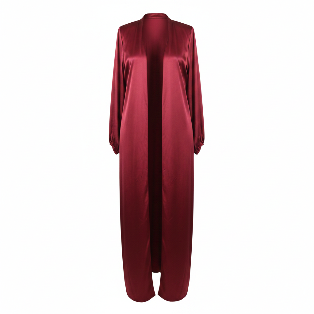 Women's Dark Red Long Sleeve Open Front Maxi Robe