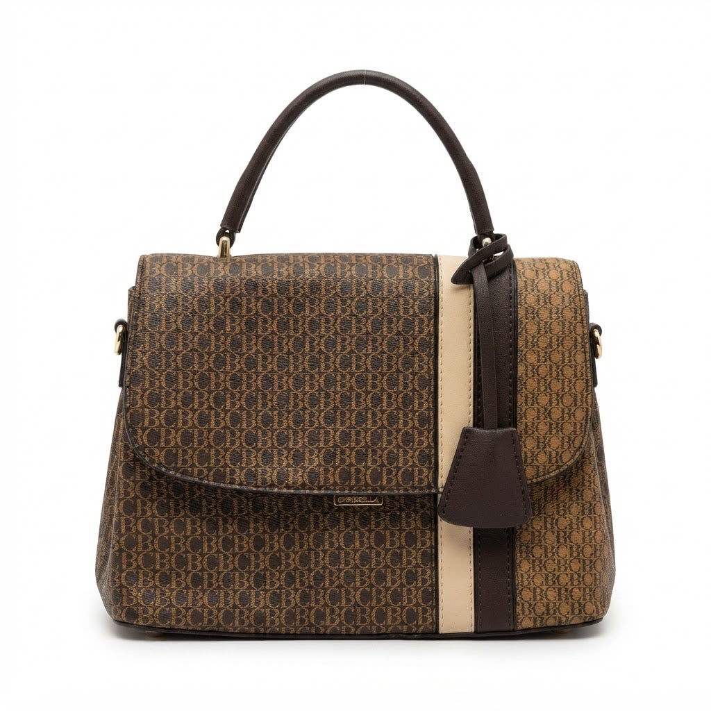 Chrisbella Monogram Top Handle Bag Brown