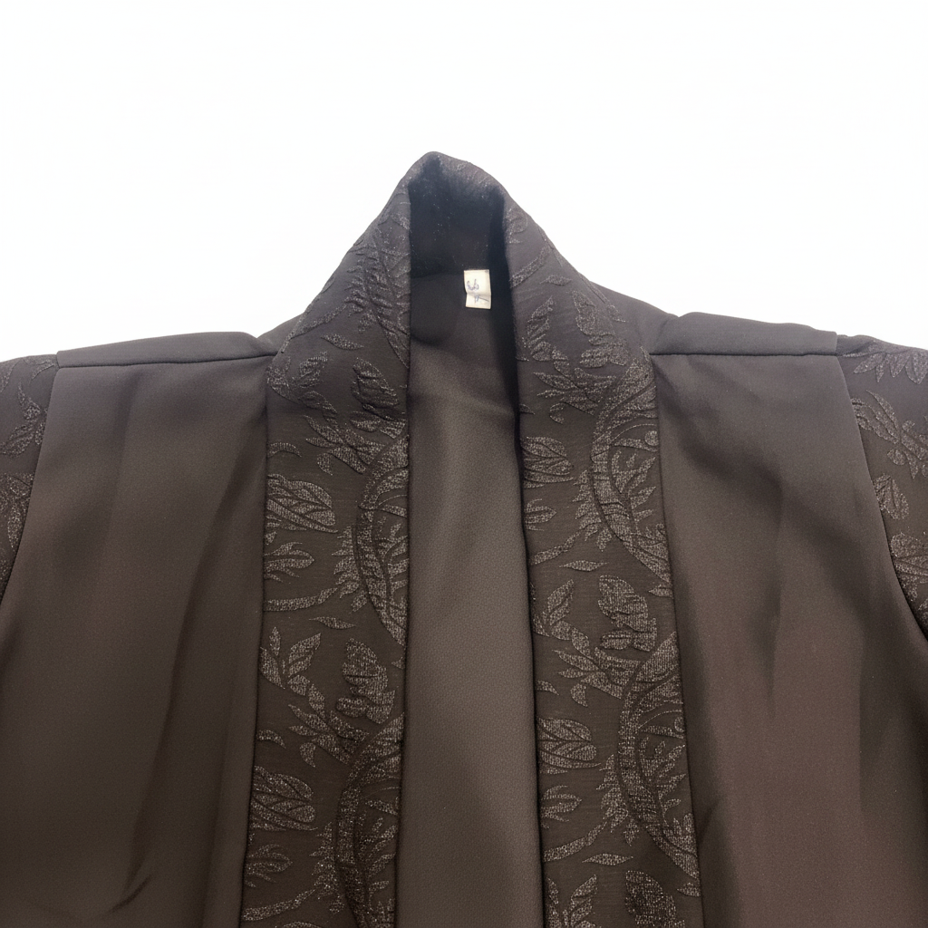 Women's Black Jacquard Open Front Abaya Robe