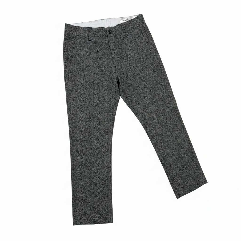 Men's Grey Textured Slim Fit Wool Blend Trousers