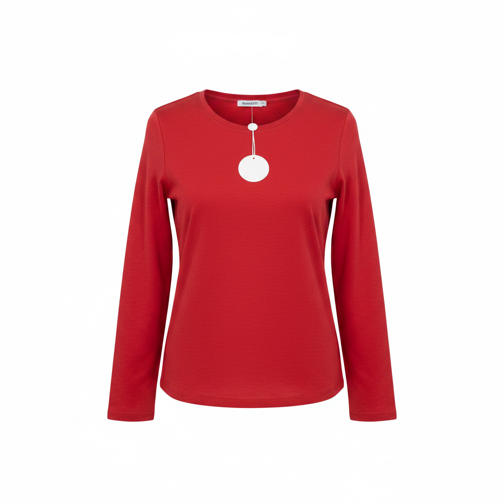 Women's Red Long Sleeve Top with Side Button Detail