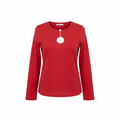 Women's Red Long Sleeve Top with Side Button Detail