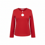 Women's Red Long Sleeve Top with Side Button Detail