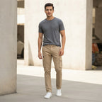 FINEROSE VIP Khaki Slim Fit Multi-Pocket Cargo Trousers