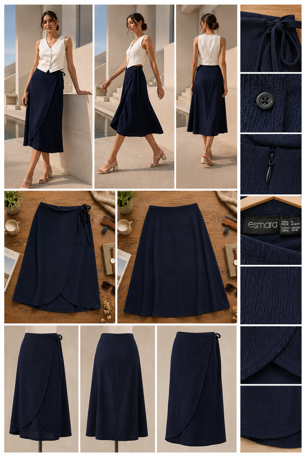 Women's Dark Navy Blue Midi Wrap Skirt - Regular Fit