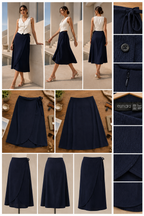 Women's Dark Navy Blue Midi Wrap Skirt - Regular Fit