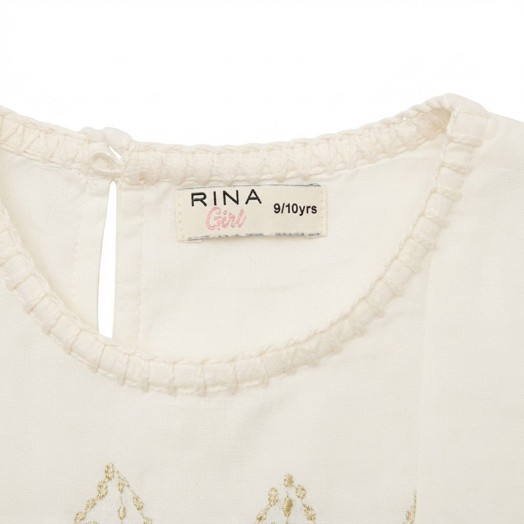 Women's White Embroidered Tassel Waist Tunic Top